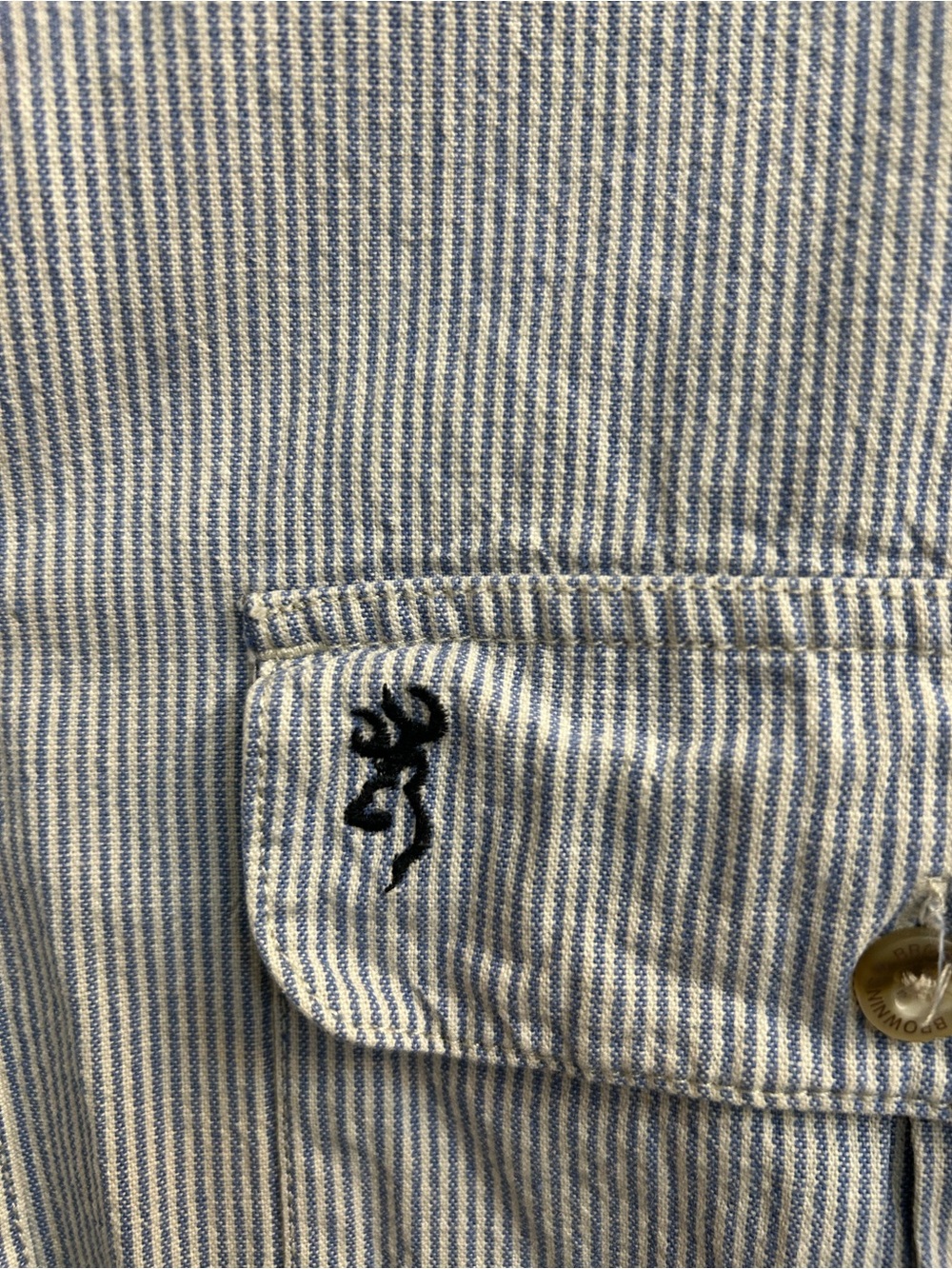 Browning Blue and White Pinstripe Button-Down Shirt with Embroidered Logo